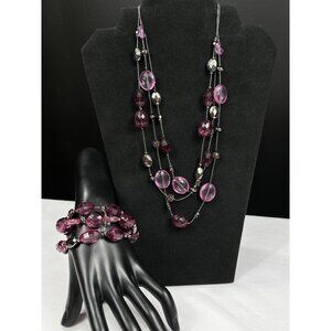 NY Collections SKU 037 purple pink beaded necklace matching Bracelet